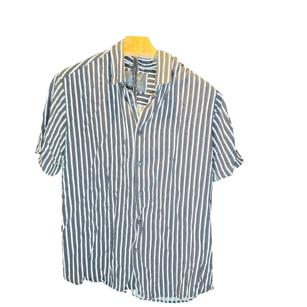 CACTUS MAN RICKY SINGH Black White Stripe Short Sleeve Button Up Shirt Mens M